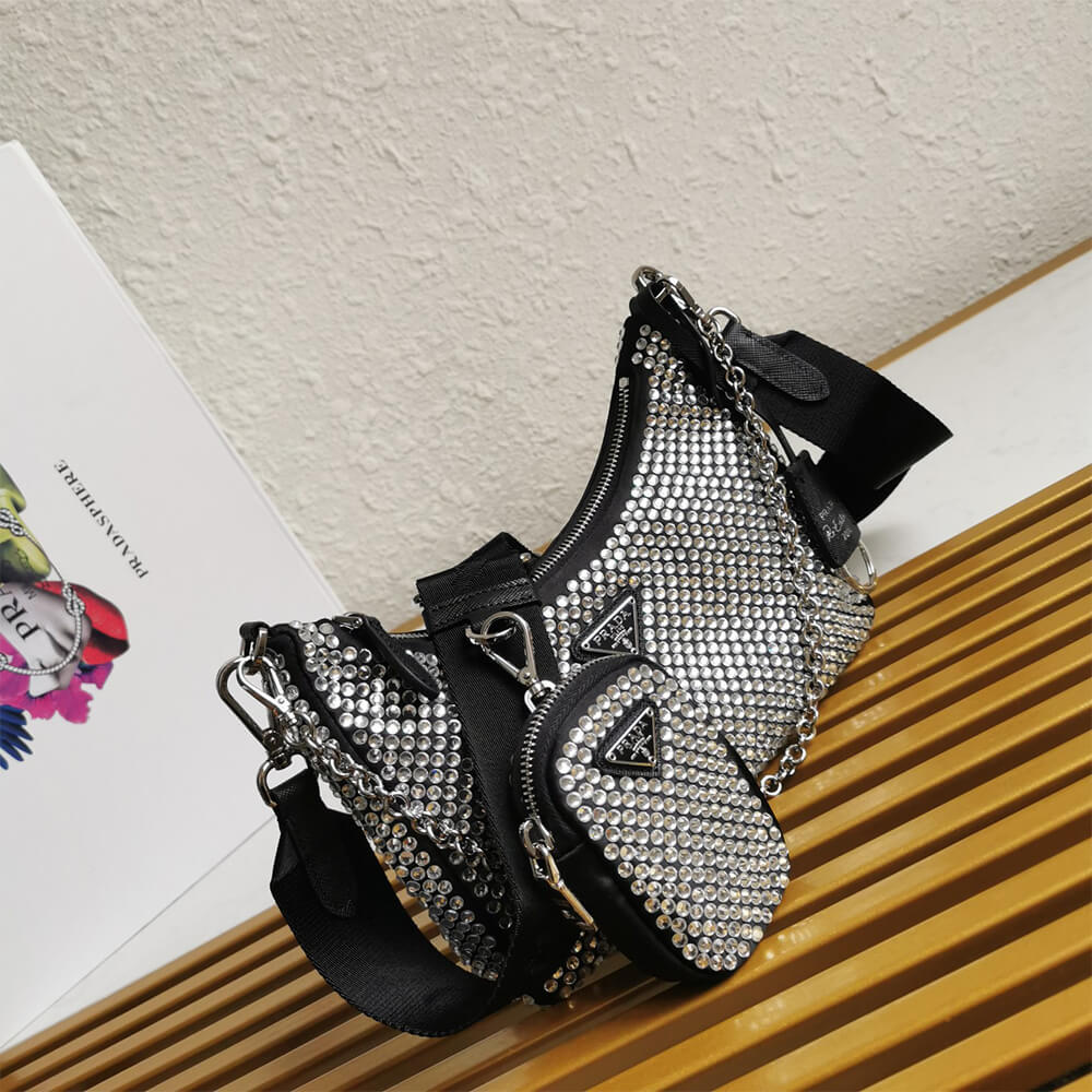 Prada Re-Edition 2005 satin bag with crystals