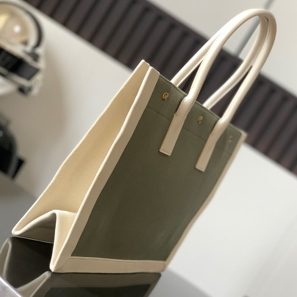RIVE GAUCHE SMALL TOTE BAG IN LINEN AND LEATHER