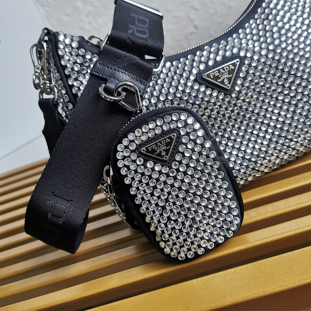 Prada Re-Edition 2005 satin bag with crystals