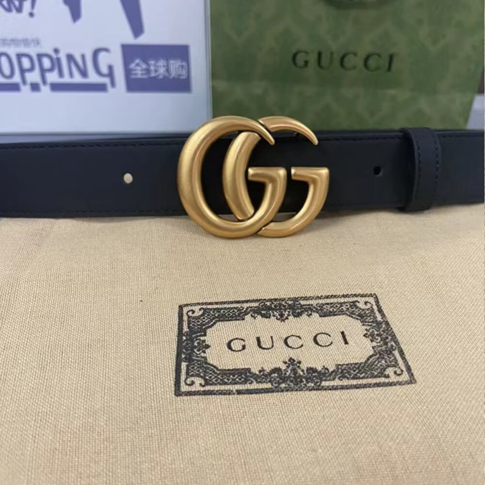LEATHER BELT WITH DOUBLE G BUCKLE