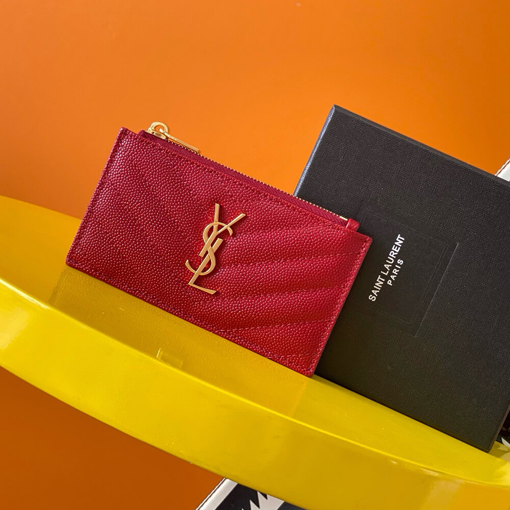 YSL CASSANDRE MATELASSÉ FRAGMENTS ZIPPED CARD CASE(HIGH-END GRADE)