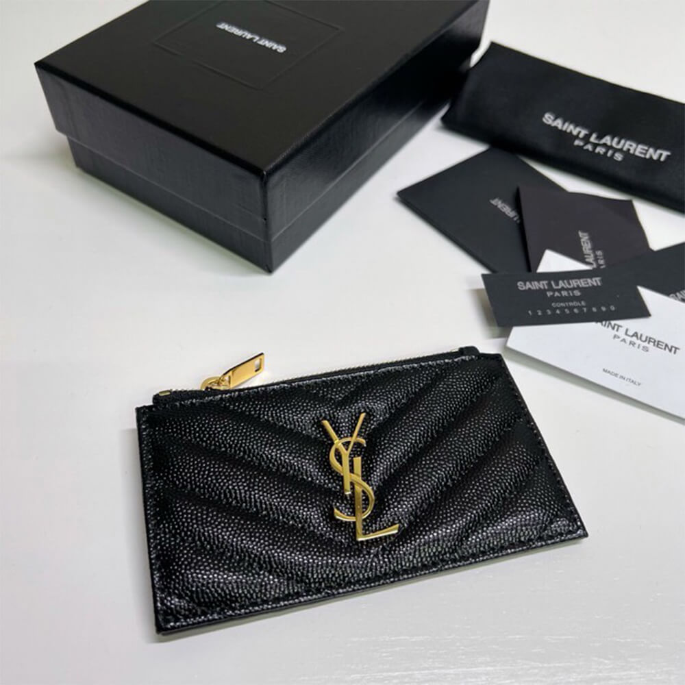 YSL CASSANDRE MATELASSÉ FRAGMENTS ZIPPED CARD CASE(HIGH-END GRADE)