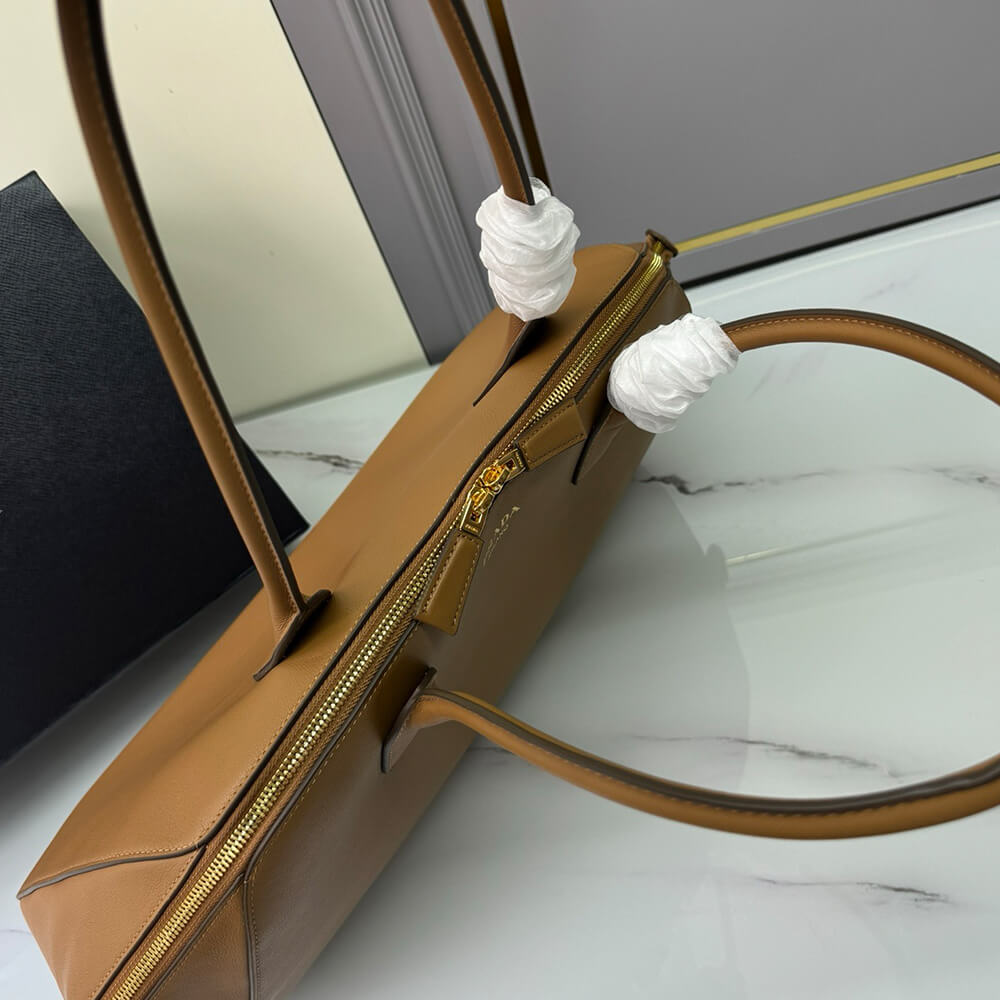 Prada Large leather tote bag with zipper closure(high-end grade)