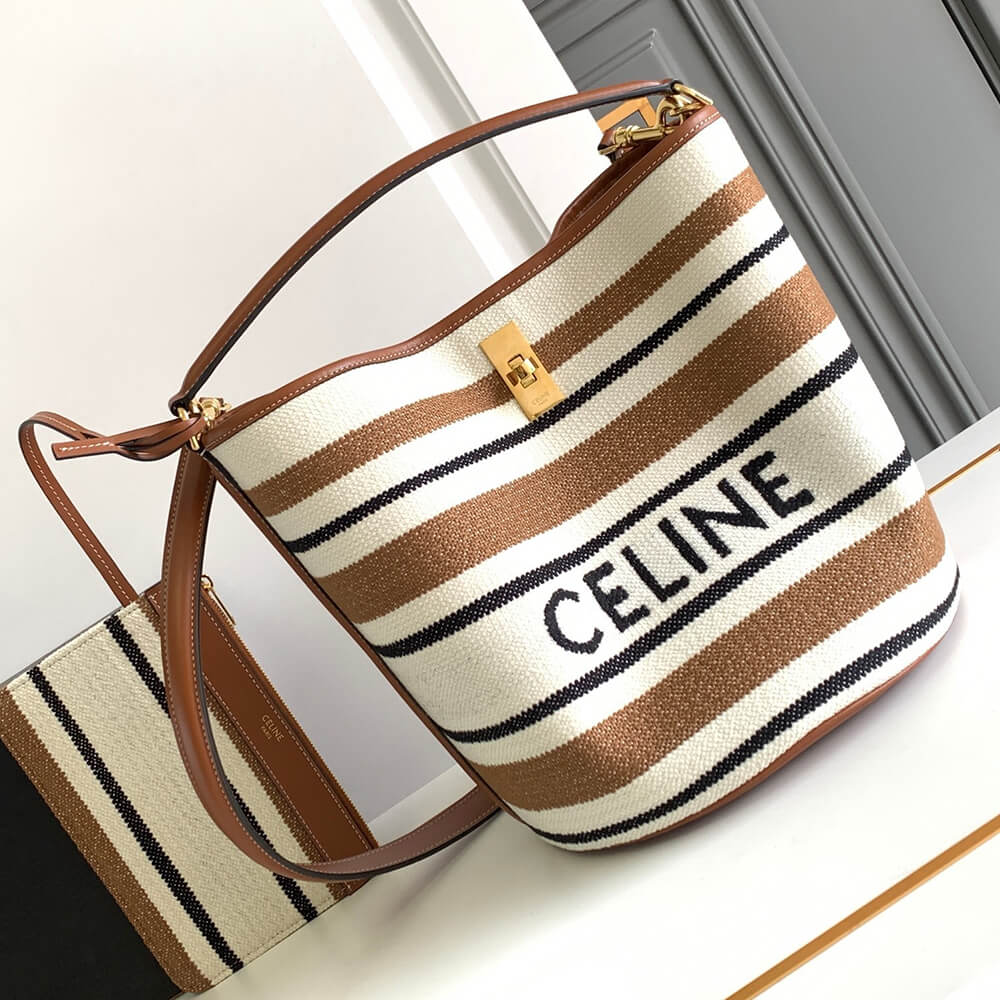 Ce**e bucket 16 bag in striped textile with Ce**e jacquard(high-end grade)