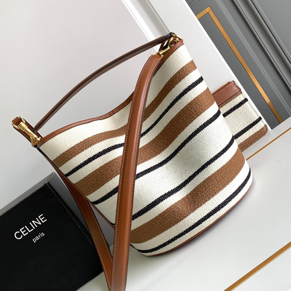 Ce**e bucket 16 bag in striped textile with Ce**e jacquard(high-end grade)
