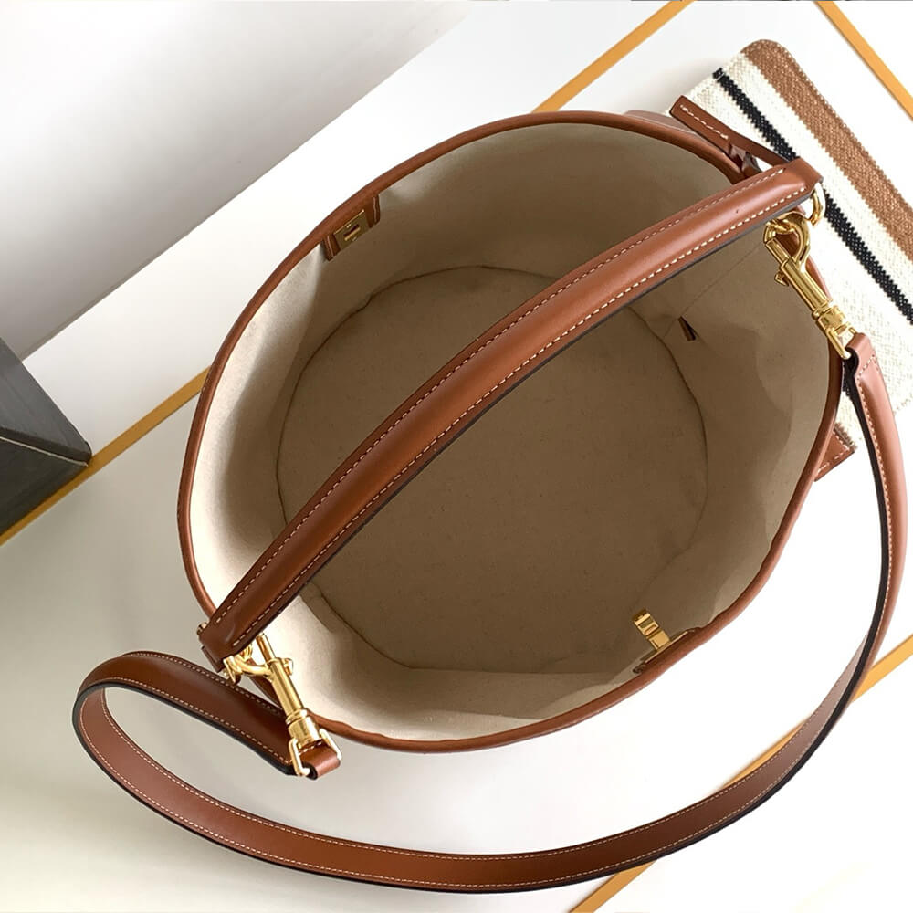 Ce**e bucket 16 bag in striped textile with Ce**e jacquard(high-end grade)
