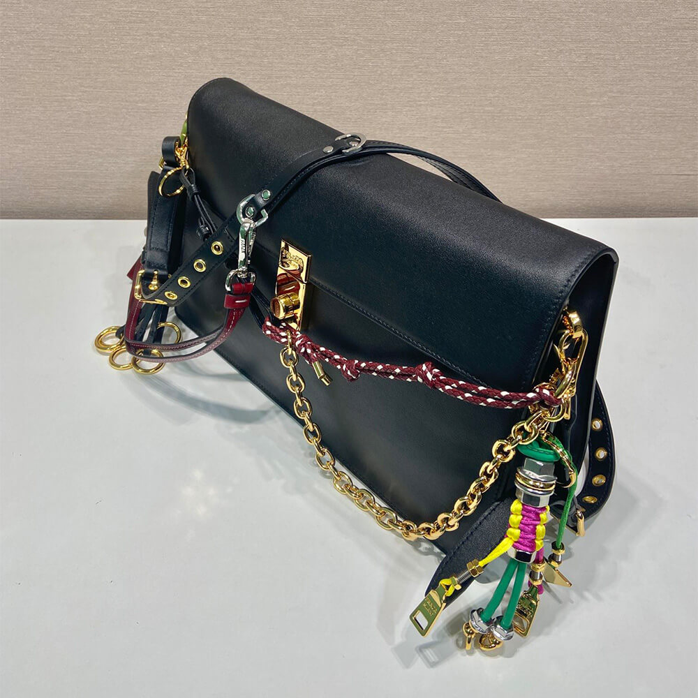 Prada Soft Sound large leather shoulder bag with charms(high-end grade)