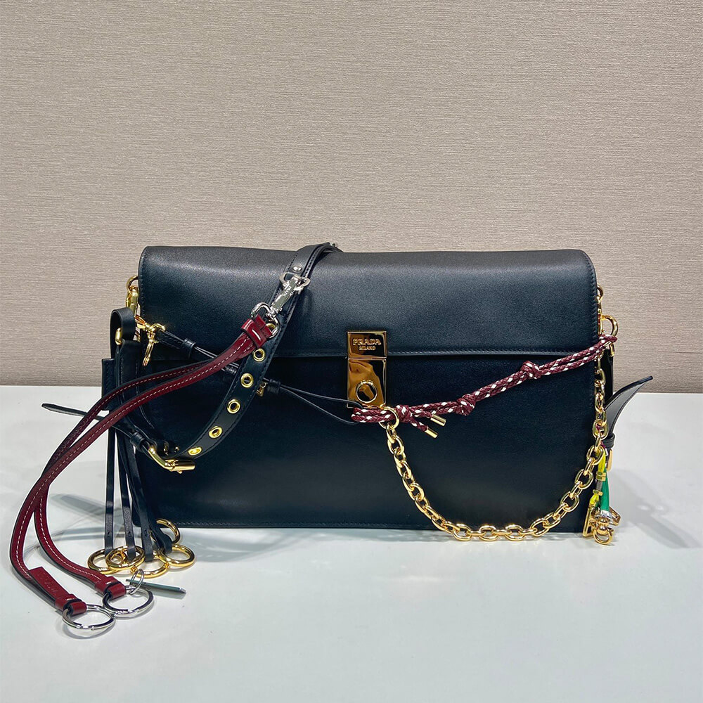 Prada Soft Sound large leather shoulder bag with charms(high-end grade)