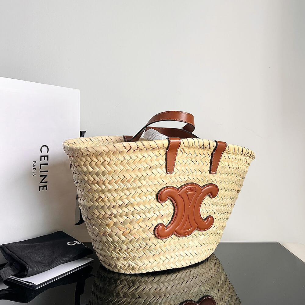 TEEN CELINE CLASSIC PANIER in Palm leaves and Calfskin(high-end grade)