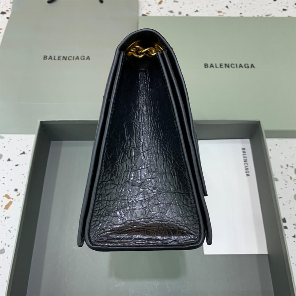 Balenciaga Crush Tasche Mit Kette Mittelgroß für Damen in Schwarz(HIGH-END GRADE)