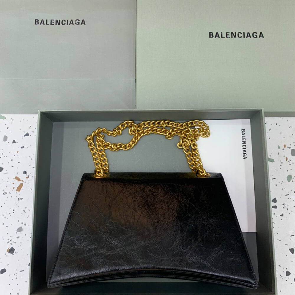 Balenciaga Crush Tasche Mit Kette Mittelgroß für Damen in Schwarz(HIGH-END GRADE)