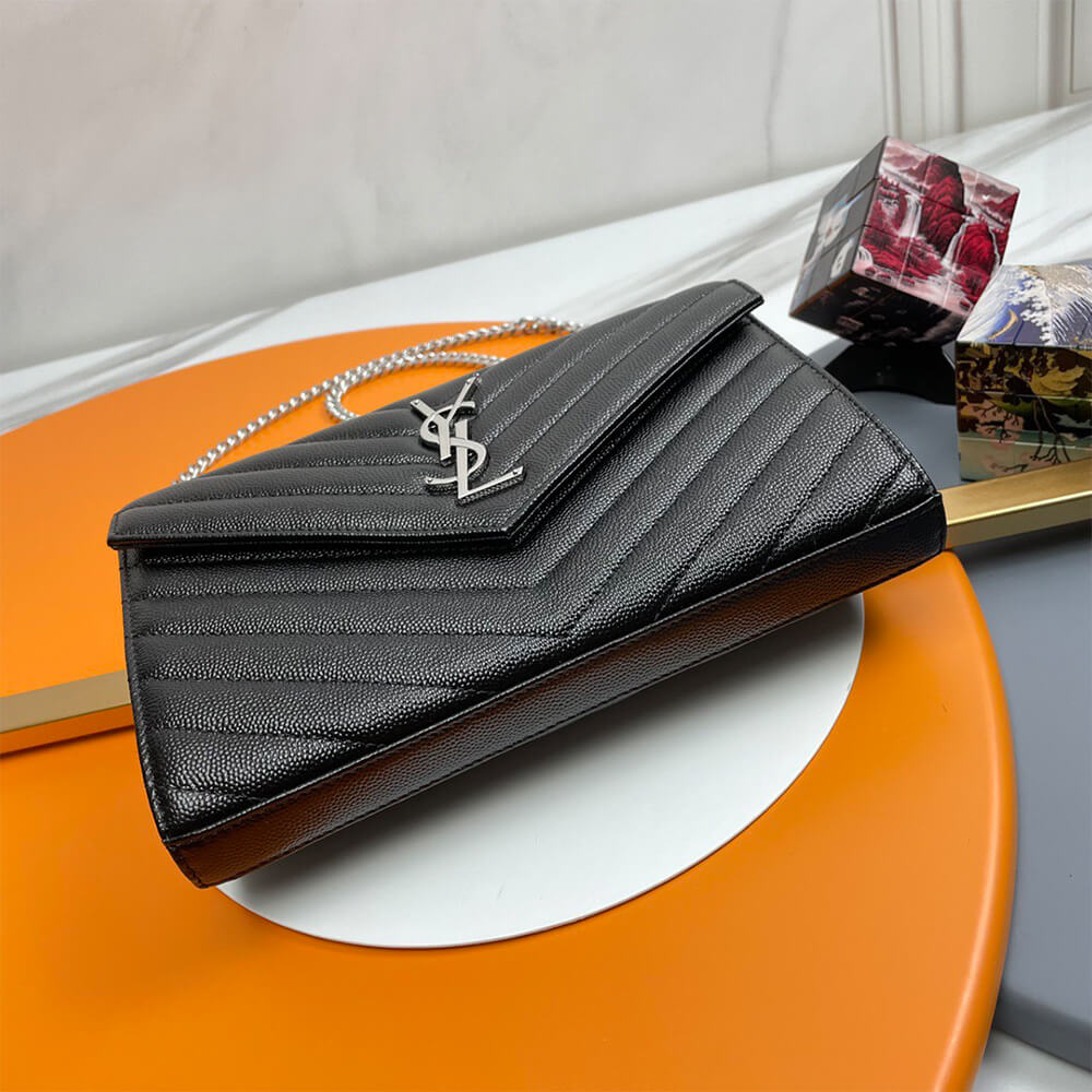 YSL classic cassandre chain wallet in grain de poudre leather